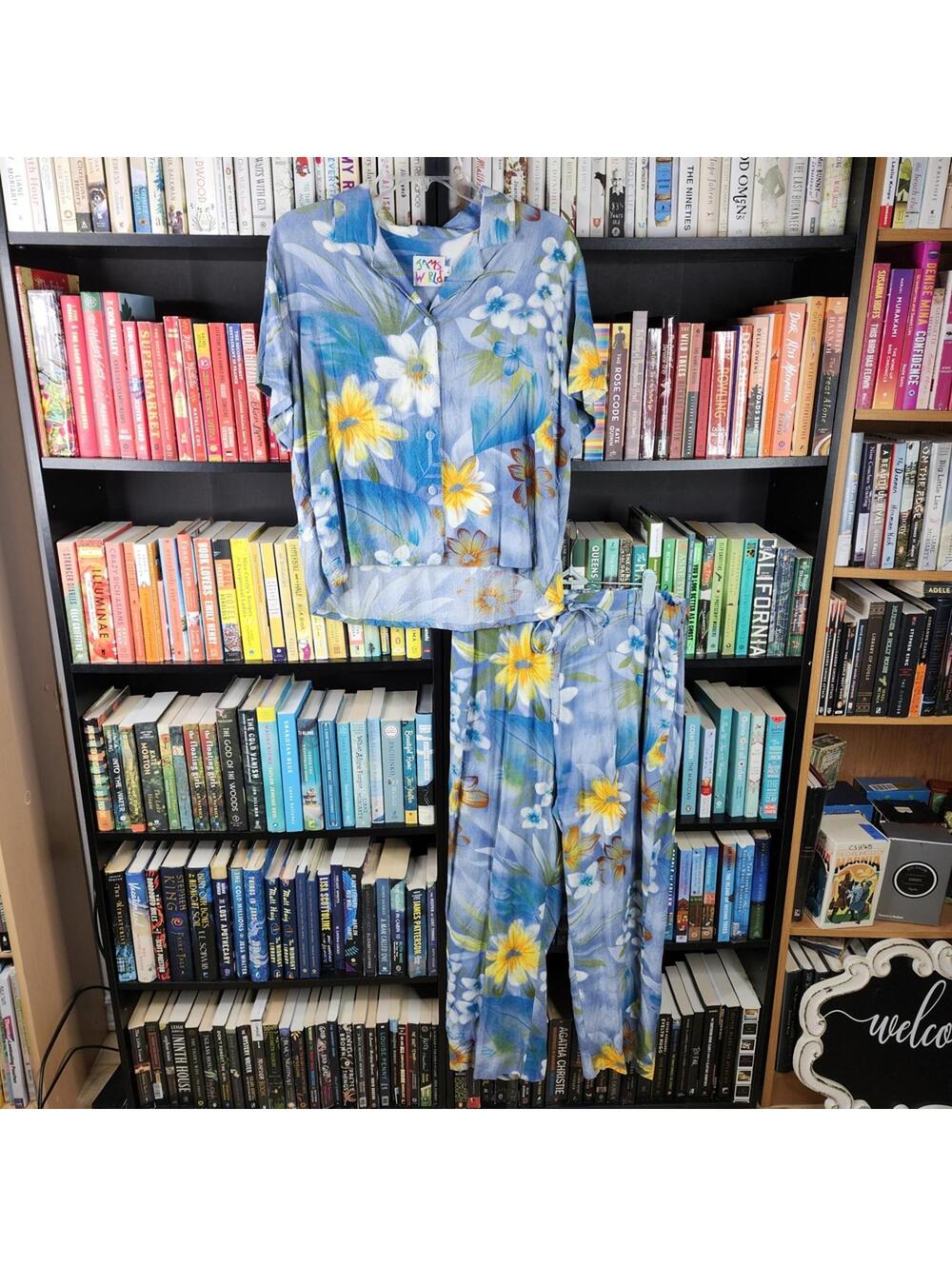 Vintage Jams World Floral Two-Piece Set | Rayon Shirt & Pants | Blue Hawaiian L